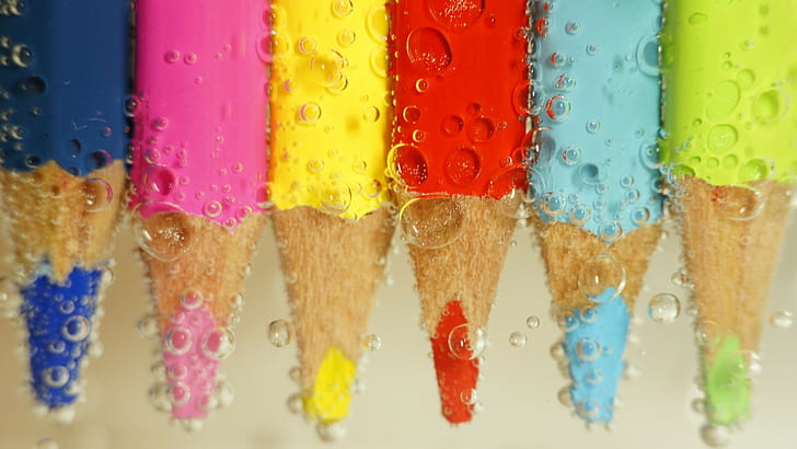 pencils, bubbles, colorful