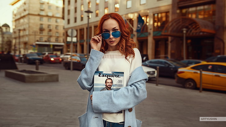 Anton Artyushin, women, model, redhead, women with shades, looking at viewer