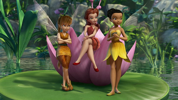 Tinkerbell And Friends Three Fairies On A Lily Wallpapers Full High Resolution 1920×1080