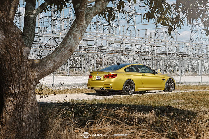 yellow 5-door hatchback, BMW, M4, BMW M4, ADV.1, ADV.1 Wheels, HD wallpaper