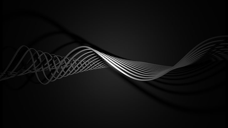 white line illustration, abstract, dark, streamlined, waveforms