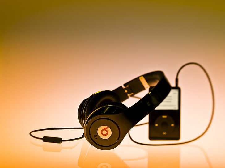 black Beats by Dr. Dre headphones and black iPod nanop, music, HD wallpaper