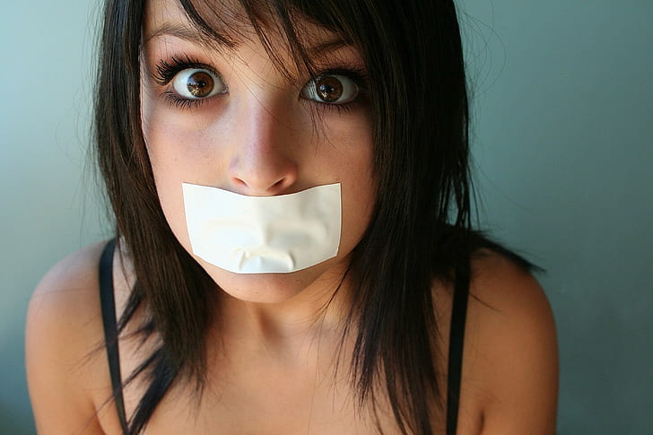 gagged, portrait, one person, looking at camera, indoors, human body part, HD wallpaper
