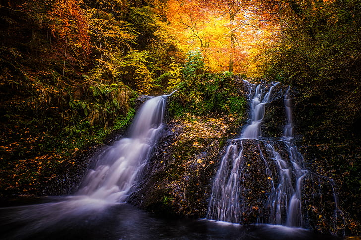 waterfalls surrounded by trees at daytime, NATURE, AUTUMN, AUVERGNE, HD wallpaper