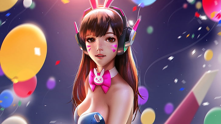 brown haired anime illustration, Overwatch, video games, D.Va (Overwatch), HD wallpaper