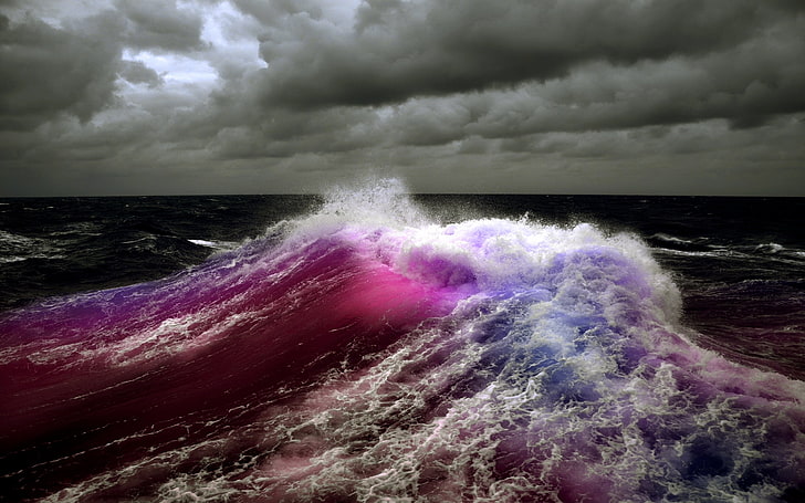 photo of purple beach wave, sea, water, waves, photo manipulation, HD wallpaper