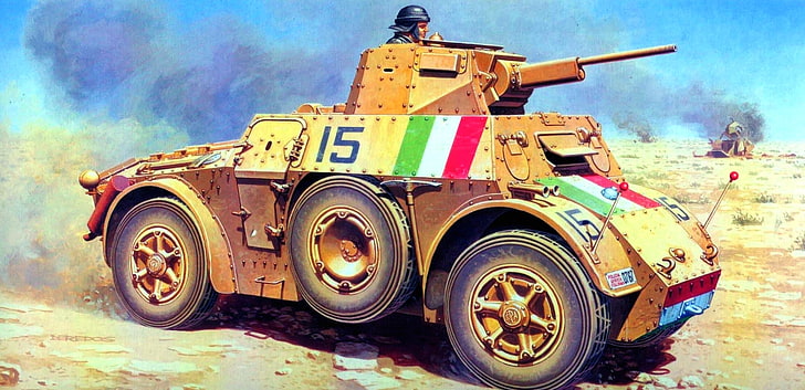 figure, art, Italian, armored car, WW2, Autoblinda 41, turret with 20 mm gun