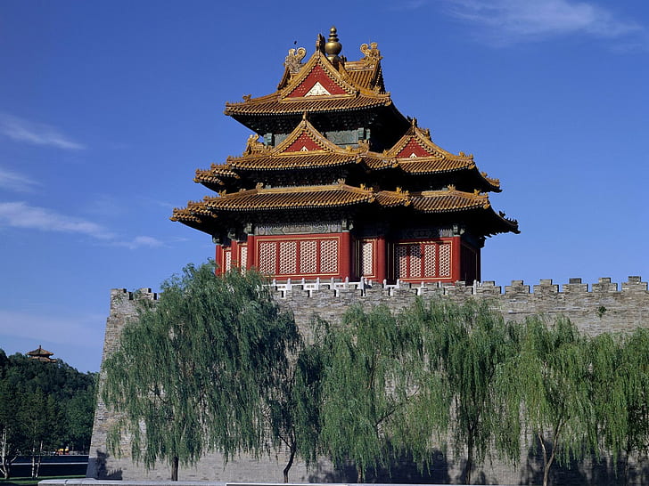 Asia, architecture, building, ancient, trees, Forbidden City, HD wallpaper
