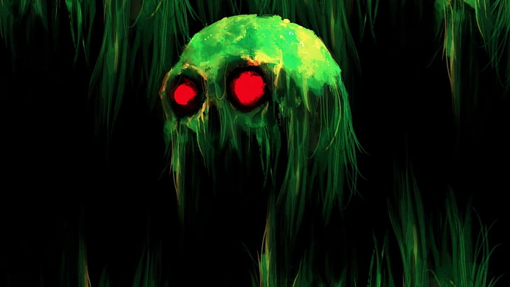 creepy, Dark, Evil, horror, scary, green color, black background