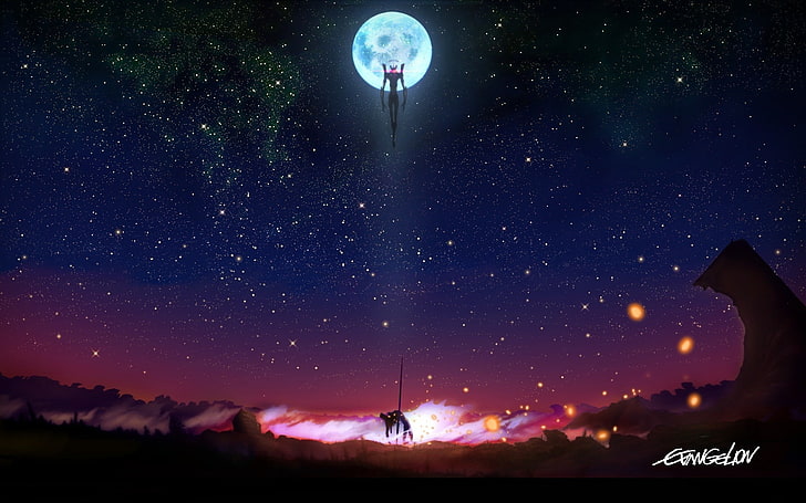 anime, Neon Genesis Evangelion, night, astronomy, star - space, HD wallpaper