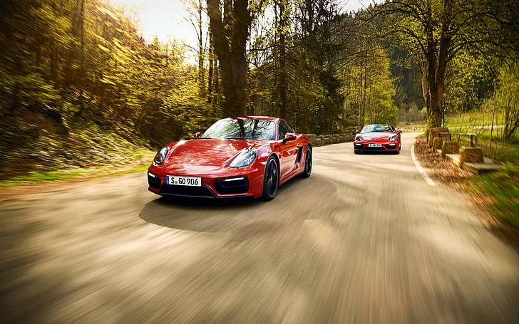 Porsche 911 and 991 red supercars, speed, road, HD wallpaper