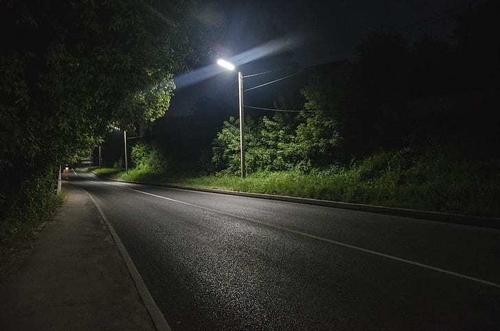 road, asphalt, night, the dark background, lantern, HD wallpaper