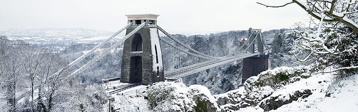 Clifton Suspension Bridge, Bristol, England, winter, snow, HD wallpaper