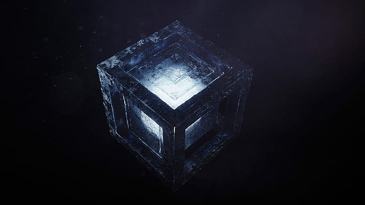 cube, particles, light, Fantasy