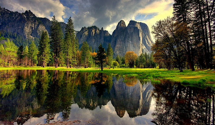 Yosemite National Park, USA, California, Lake, water, reflection, HD wallpaper