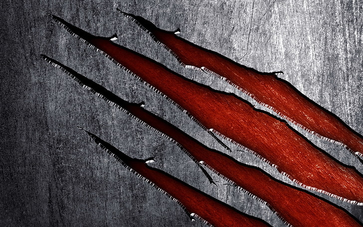 four red feline scratch illustration, scratches, cuts, metal, HD wallpaper