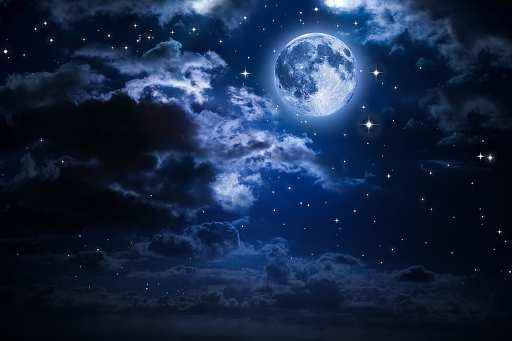 full moon wallpaper, night, clouds, sky, astronomy, space, cloud - sky, HD wallpaper