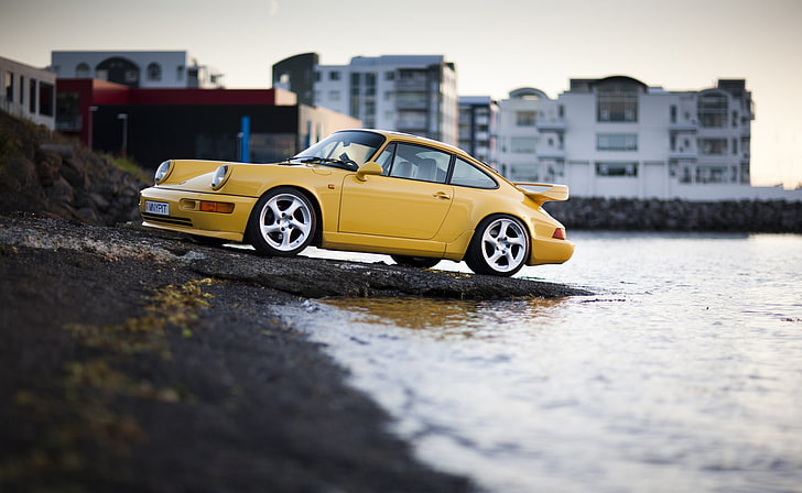 yellow Porsche 911, supercharged, carrera 4, sports Car, land Vehicle