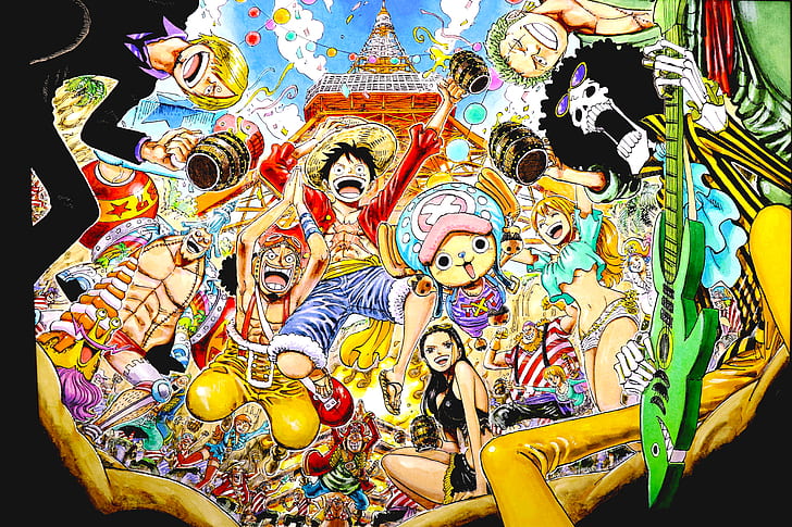 Anime, One Piece, Brook (One Piece), Franky (One Piece), Monkey D. Luffy, HD wallpaper