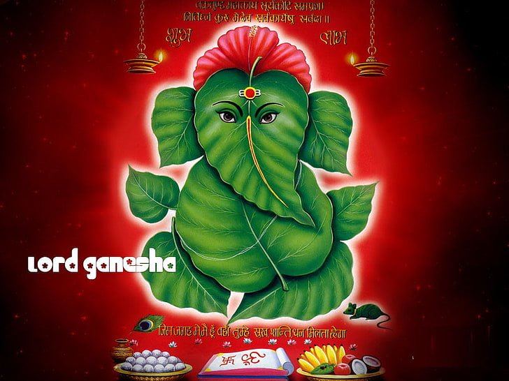 Lord Ganesha, green and red Ganesha illustration, Festivals / Holidays