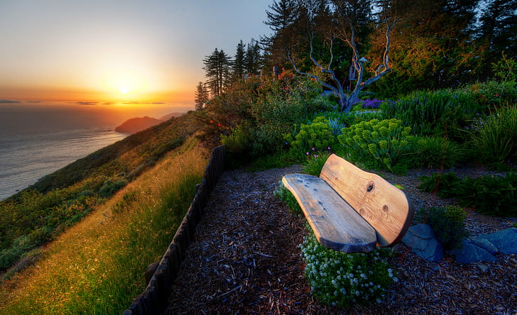 HD wallpaper: landscape nature during sunset illustration, Bench, Big Sur,  Monterey california | Wallpaper Flare