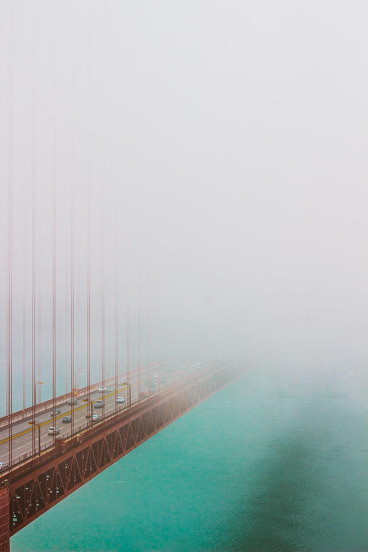 lake, traffic, bridge, calm waters, fog, nature, scenics - nature, HD wallpaper