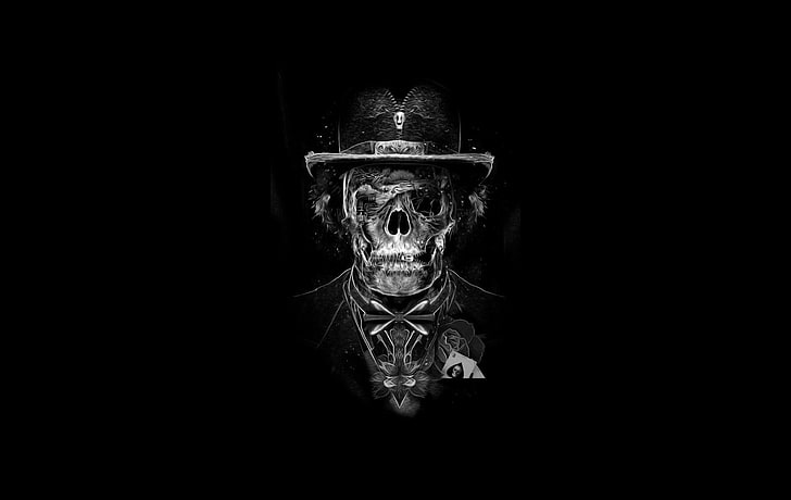 skeleton illustration, skull, hat, halloween, human Skull, spooky, HD wallpaper