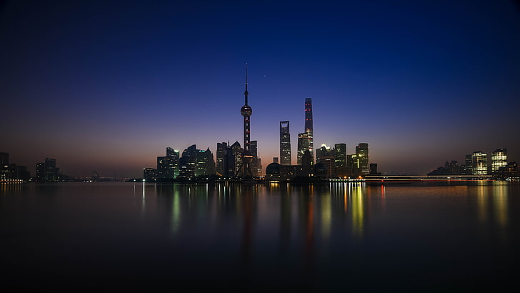 Shanghai skyscraper, China, huangpu, river, shore, urban Skyline, HD wallpaper
