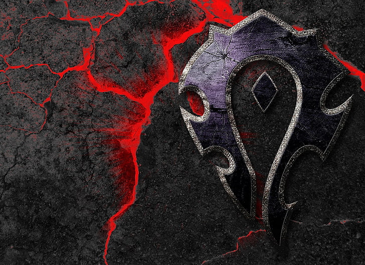 black logo, cracked, world of warcraft, faction, the horde, abstract, HD wallpaper