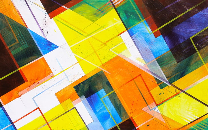 multicolored abstract painting, colorful, square, yellow, multi colored, HD wallpaper