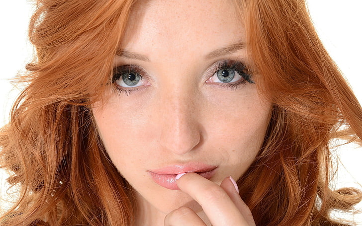 women, redhead, green eyes, face, portrait, Michelle H. Paghie, HD wallpaper