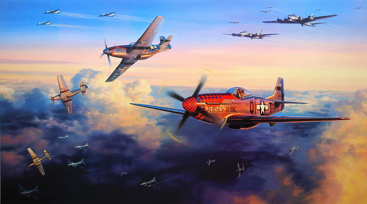 gray propeller planes illustration, aircraft, war, art, airplanes, HD wallpaper