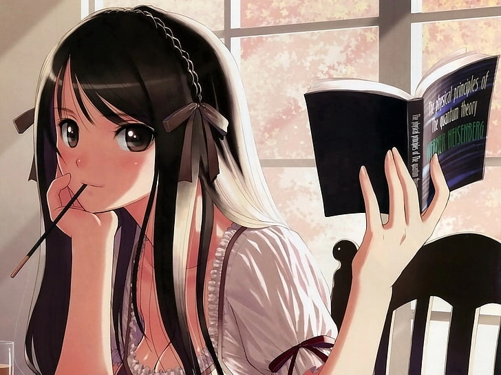 Tony Taka, anime girls, long hair, brunette, Fault!!, books, HD wallpaper