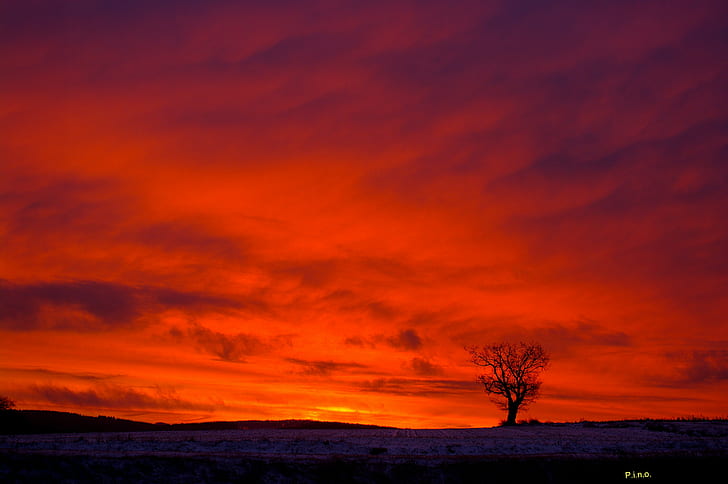 sunset silhouette photography, red, sunrise  sunset, Heaven, gear, HD wallpaper