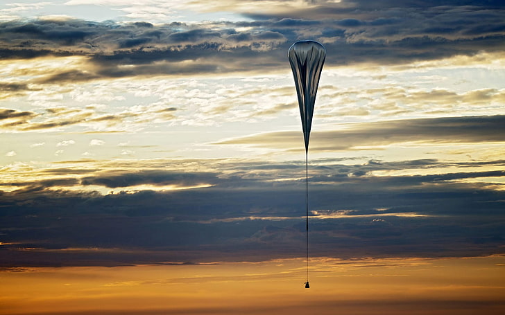 blue parachute, atmosphere, sky, heights, clouds, Felix Baumgartner