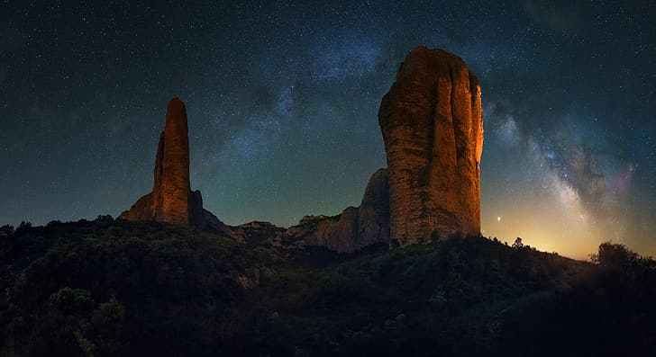 stars, rocks, The Milky Way, David Martin Castan, HD wallpaper