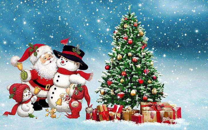 HD wallpaper: Merry Christmas Santa Snowman Winter Christmas Tree Ornaments  Gifts Festive Background Hd 1920×1200 | Wallpaper Flare