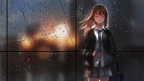 HD wallpaper: animated girl wallpaper, umbrella, rain, city, schoolgirl,  alone | Wallpaper Flare