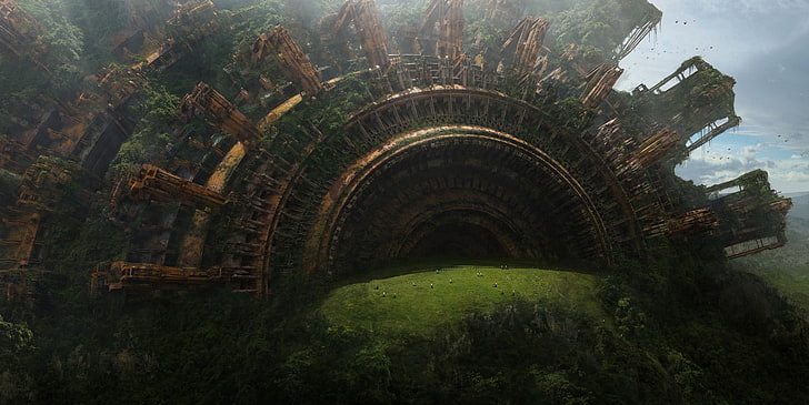 apocalyptic, futuristic, ruin, nature, plant, no people, architecture