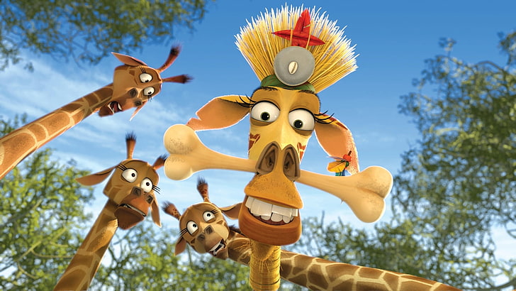 Madagascar Melman, the sky, cartoon, giraffes, Escape 2 Africa, HD wallpaper