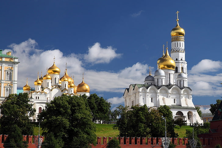gold and white mosque, Moscow, Russia, The Cathedral of the Annunciation, HD wallpaper