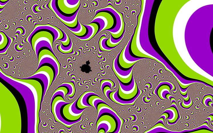 purple, white, and green optical illusion wallpaper, abstraction