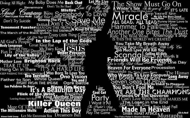 typography, Queen, Freddie Mercury, silhouette, rock music, HD wallpaper