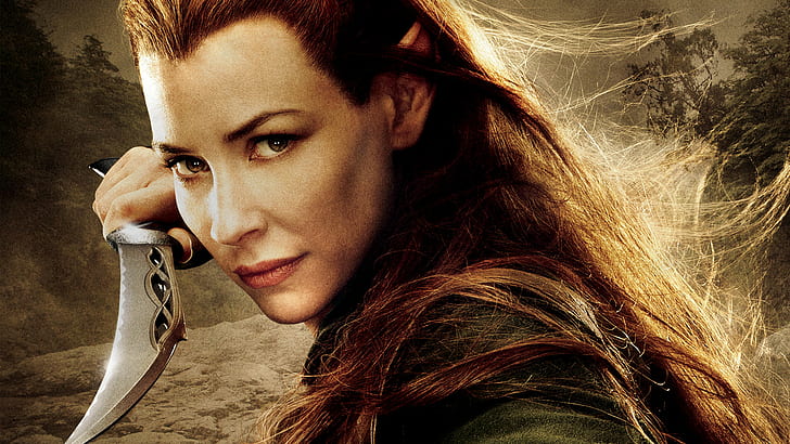 The Lord of the Rings The Hobbit Knife Evangeline Lilly Tauriel Face HD, HD wallpaper