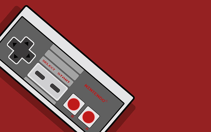 Nintendo, controllers, video games, artwork, red background