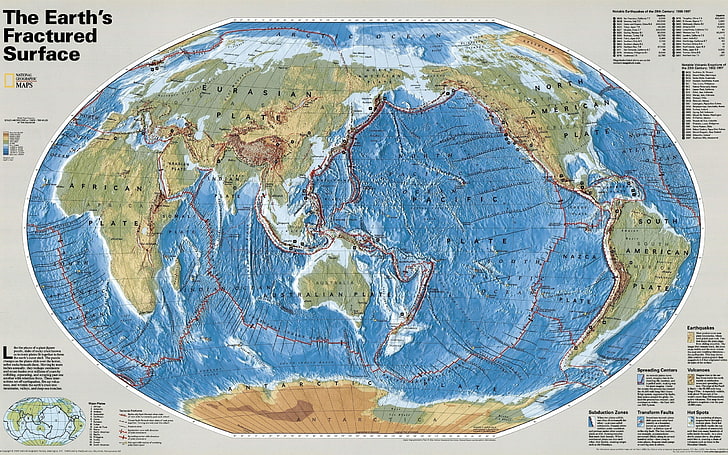The Earth's Fractured Surface, world map, sea, continents, National Geographic