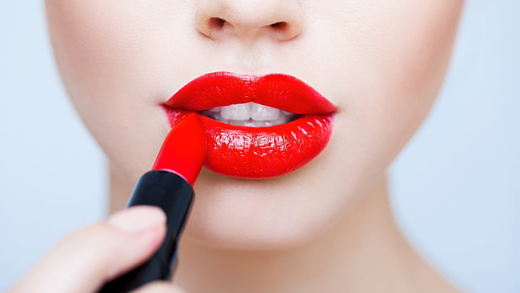 women, model, mouth, red lipstick, face, makeup, human body part, HD wallpaper