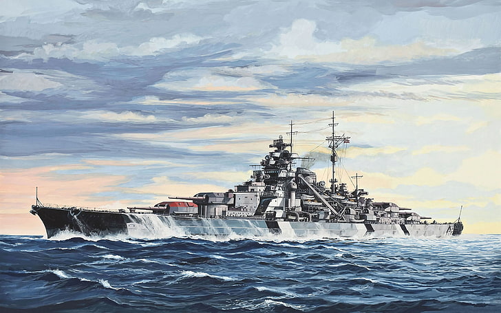 white battleship illustration, Bismarck (ship), warship, battleships