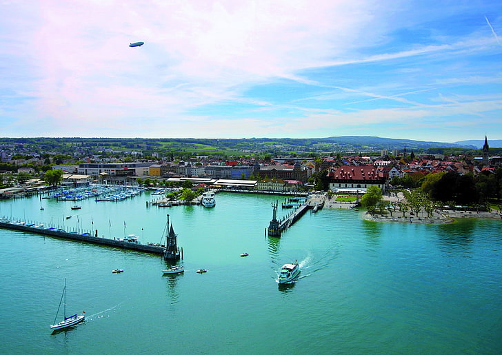 lake, Lake Constance, Konstanz, aerial view, water, nautical vessel