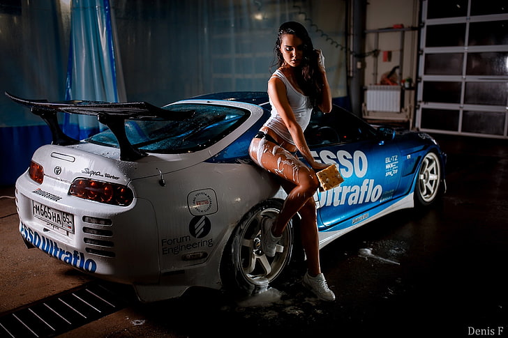 machine, girl, Toyota, sink, Supra, Carwash, photographer Denis Fustachenko, HD wallpaper